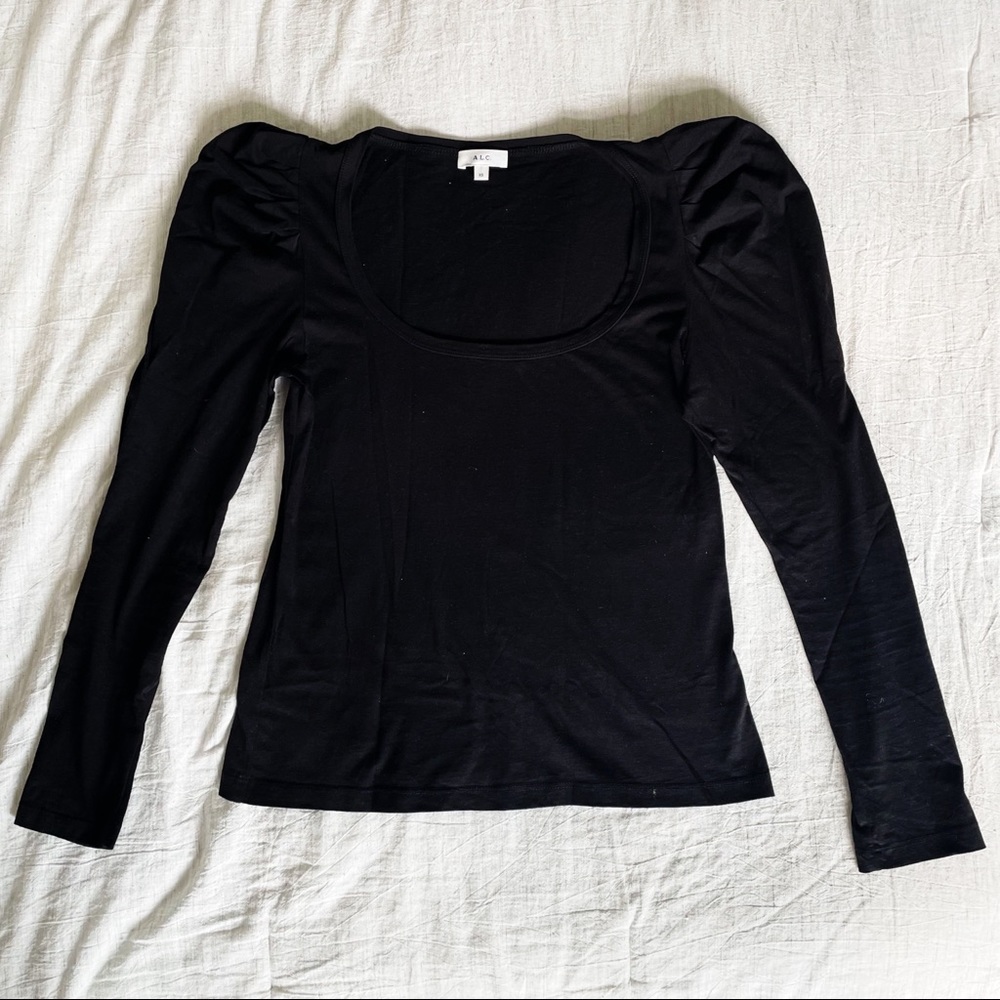 A.L.C Sewell Puff-sleeve Scoop-neck Tee In Black